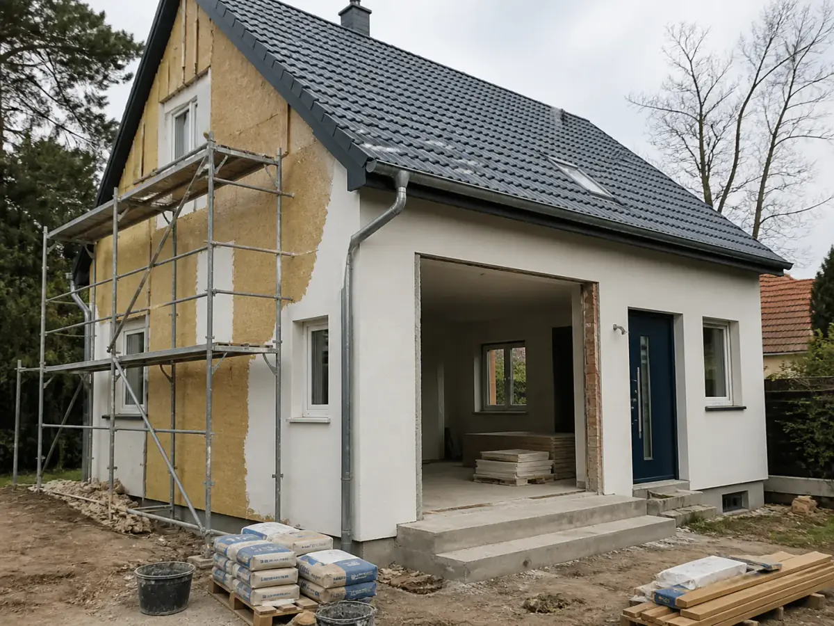 Einfamilienhaus während einer Sanierung